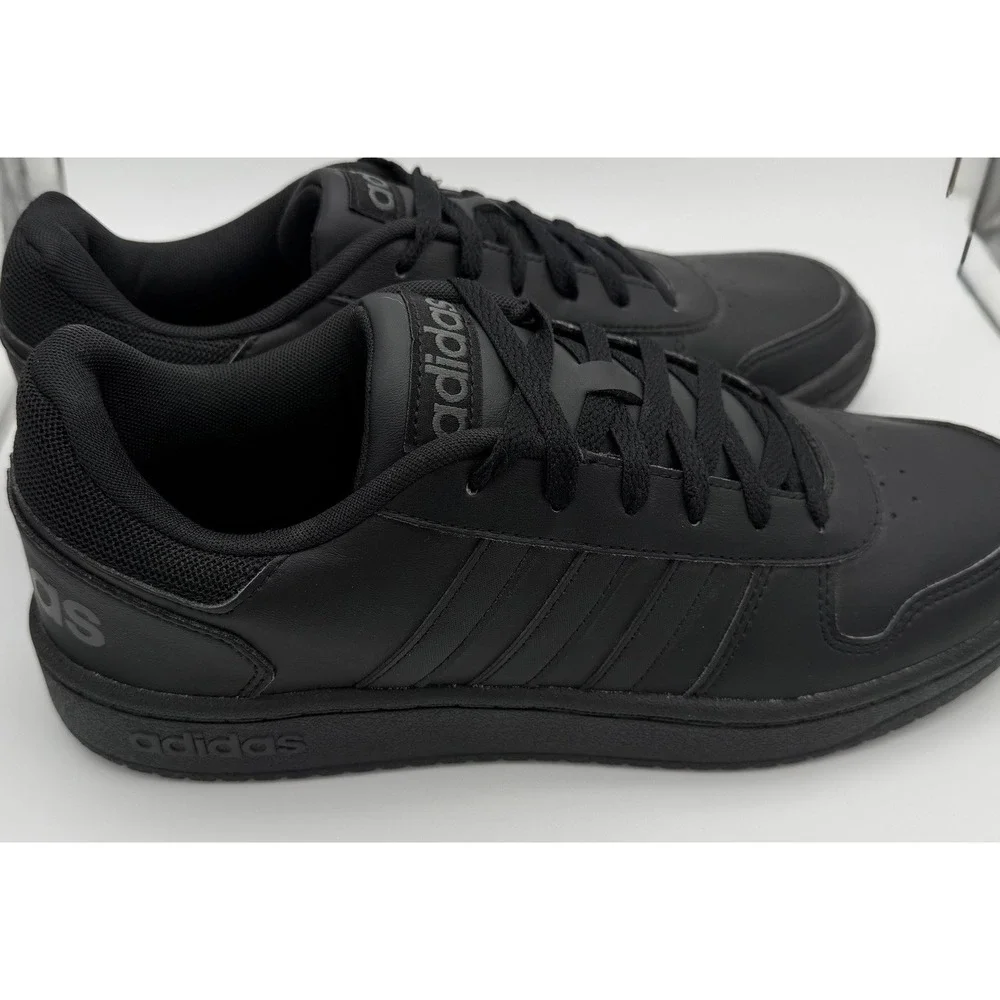 adidas Hoops 2.0 Men's Black Low Top Lace-Up Leather Sneakers EE7422 NWOB